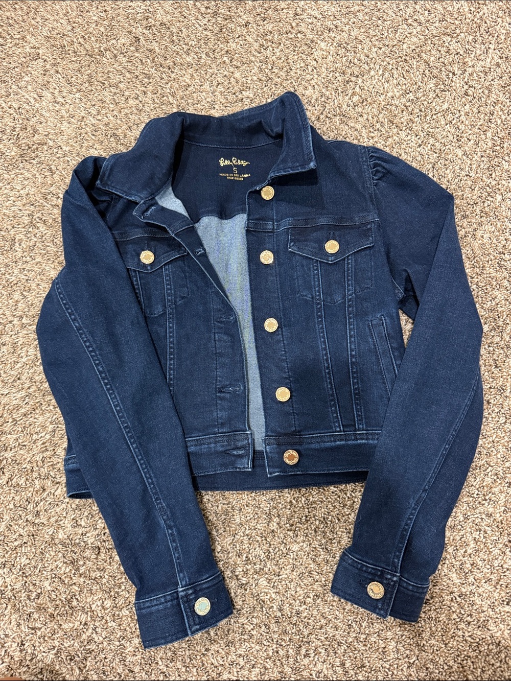 Lilly Pulitzer Navy Blue Denim Jacket with Gold Buttons